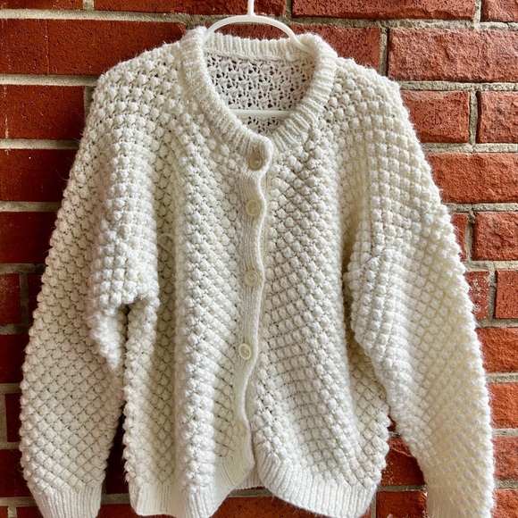 Other - Vintage Handmade Kids Cream Popcorn Knit Cardigan